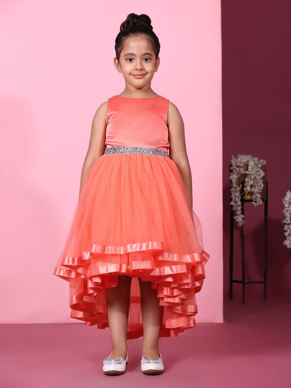 Ankertas Kids Frocks – Modern Western Stylish Party Wear Dress for Girls | Colorful Designer Outfit | Soft & Comfortable Fabric | Trendy Fashion Wear for Birthdays & Special Occasions(Light Orange)